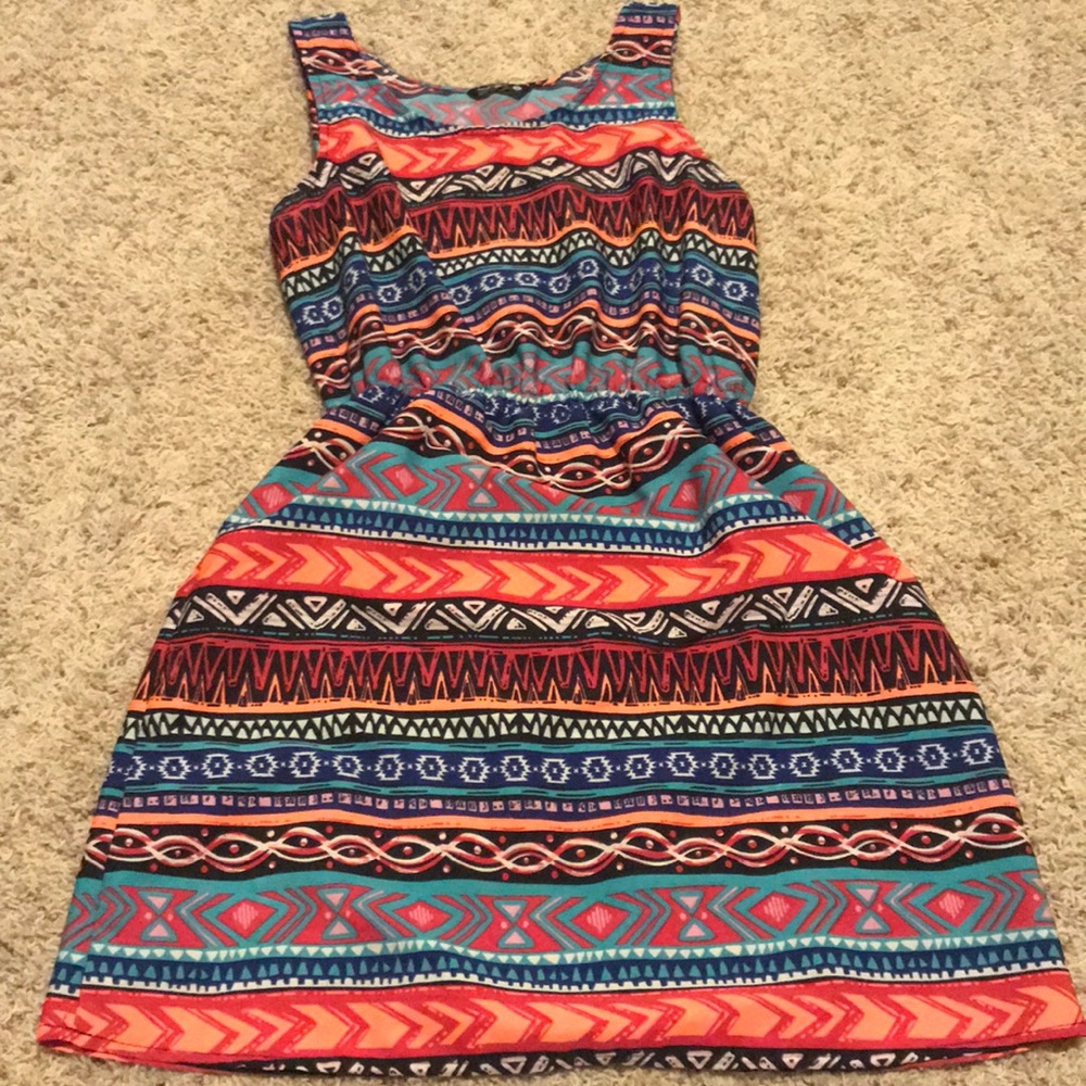 Aztec print dress with waist band